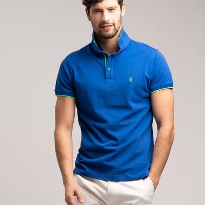 Polo uomo manica corta tinta unita realizzata in cotone piquet azzurro